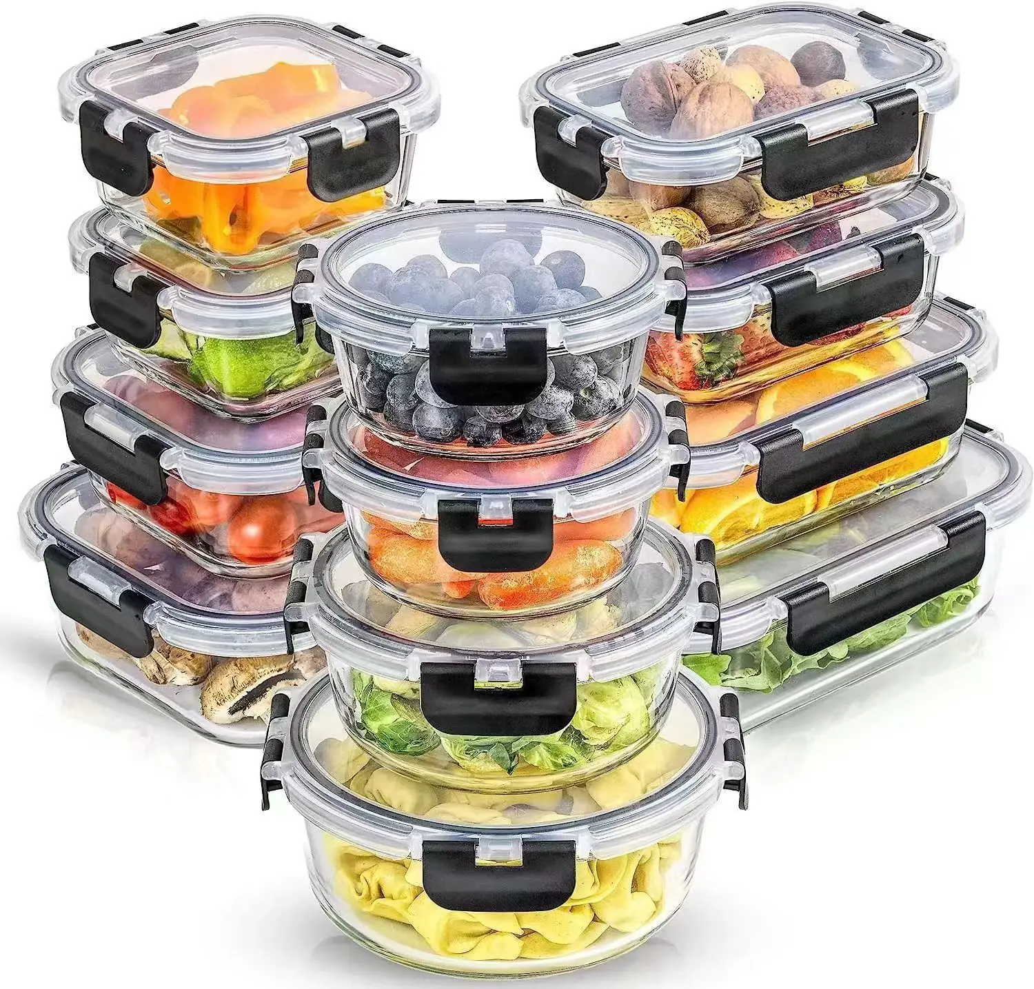 Hot sales Microwave Oven Safe glass food bento lunch box meal prep storage container set pack of 12