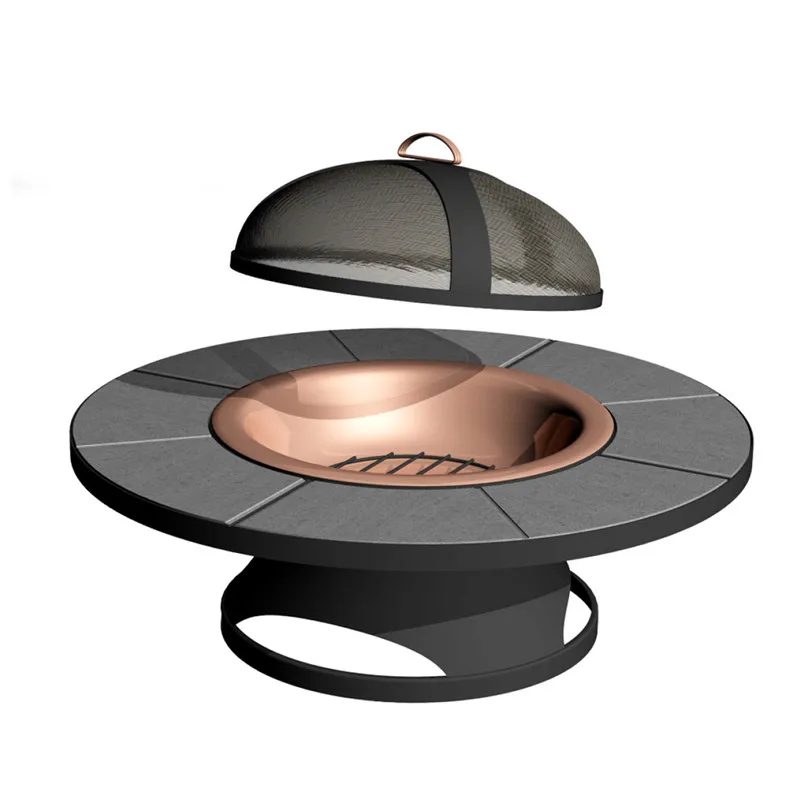 49-Inch Backyard Patio Copper Look Fire Bowl Wood Burning Metal Bbq Marble/Mosaic Tile Table Fire Pit With Spark Screen