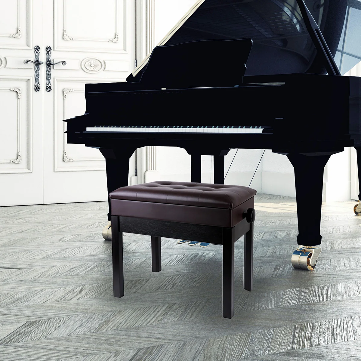  Adjustable PU Leather Waterproof Cushion Brown Inner Solid wood Flip-Top Extra Music Storage Padded Piano