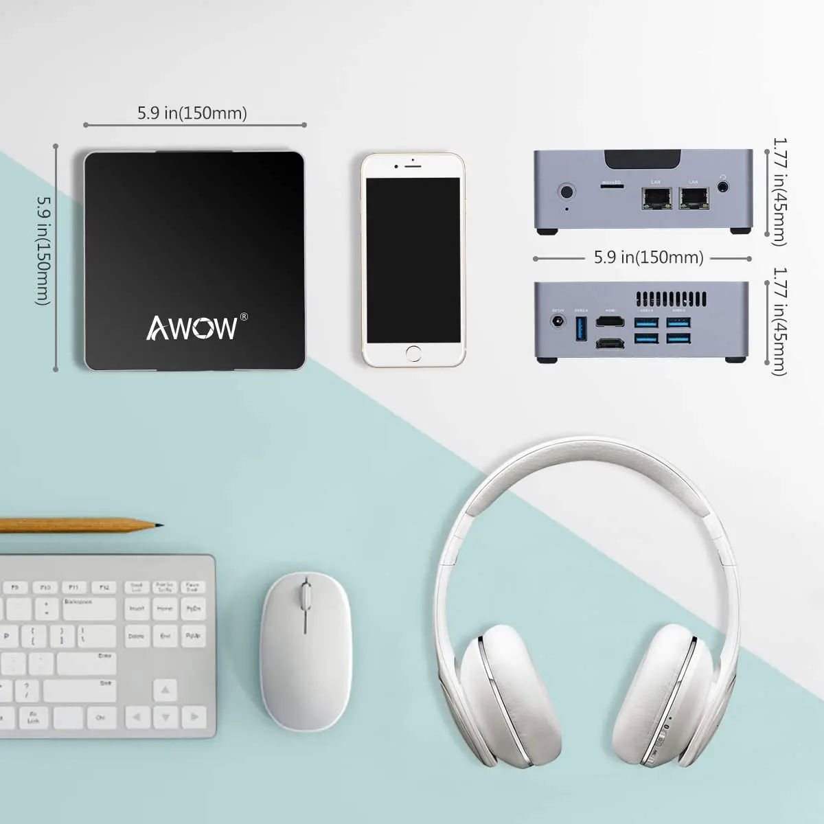 Игровой мини-ПК AWOW Intel Celeron J3455, карманный игровой мини-ПК с четырехъядерным процессором, 6 ГБ ОЗУ, DDR4, 128 Гб SSD, Windows 10