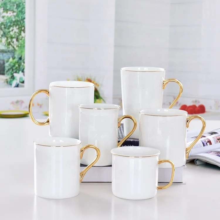 High quality Ceramic coffee mugs Gold rim Bone China  Mugs  with Golden Handle for drinking water coffee tea