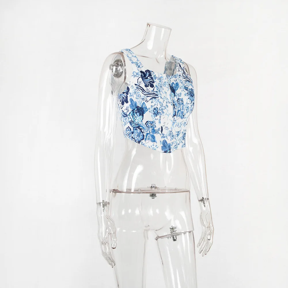 R40546S оптовая продажа модных женских укороченных топов на бретельках с принтом