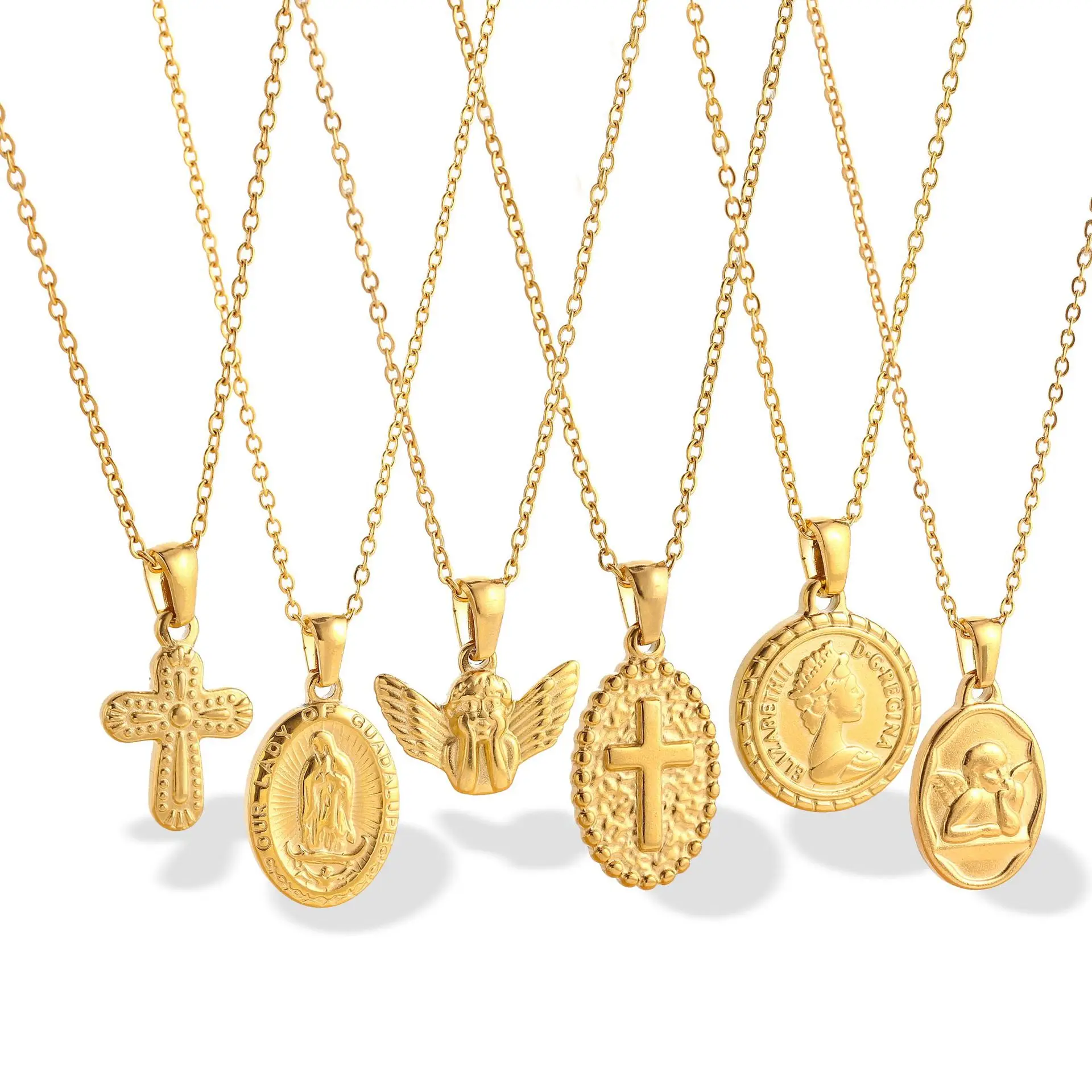 DAIHE Religious Saint Michael Pendant 18k Gold Plated Stainless Steel Virgin Mary Medal Pendant Vintage Guadalupe Necklace