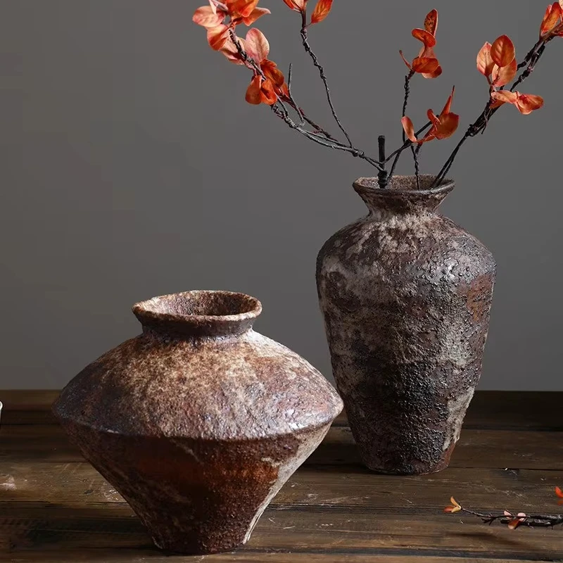 Vintage Japanese Style Antique Ceramic Flower Vase Handmade Rustic Hydroponic Flower Arrangement Porcelain