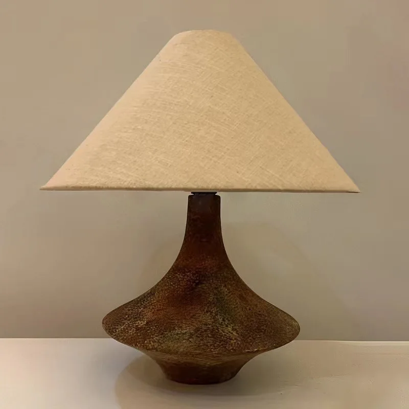 Wabi-sabi Style Ceramic Table Lamp Retro Black And White Decorative LED Lighting Creative Minimalist Bedroom Study Desk Lamp