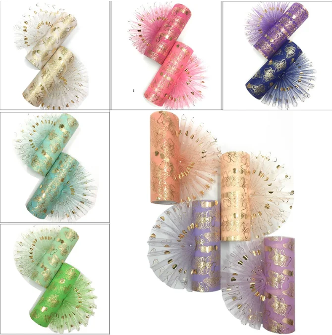 15cmX10yards Butterfly Heart Glitter Tulle Organza Mesh Roll Spool Fabric Tutu Sequin DIY Wedding Birthday Decoration