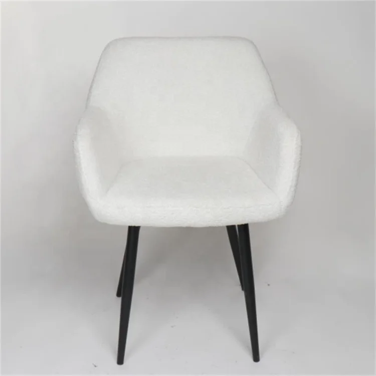 Modern Luxury White Dining Chair with Cream Velvet Black Powder Coated Metal Legs for Table and Bedroom Reading Use
