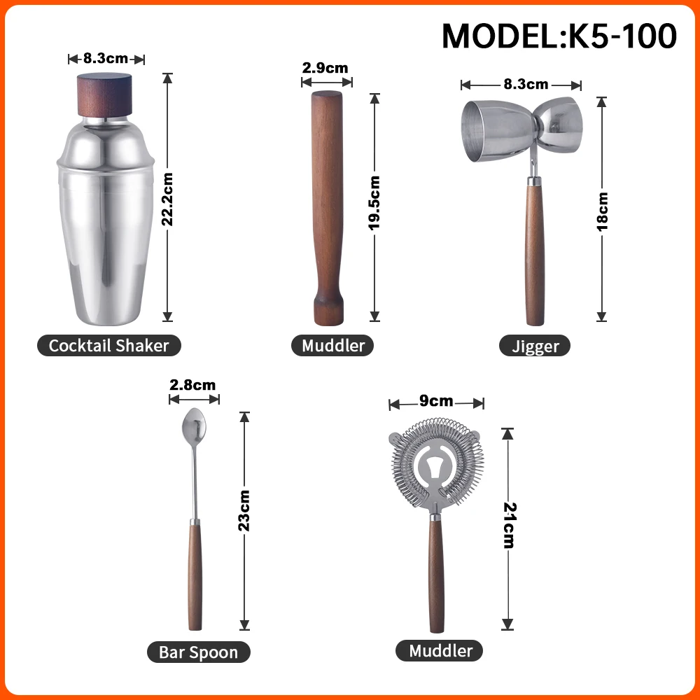 OUYADA Factory Direct New Products 5PCS Bartender Kit Bar Tools Set 550ML Mixing Wine Stainless Steel Cocktail Shaker