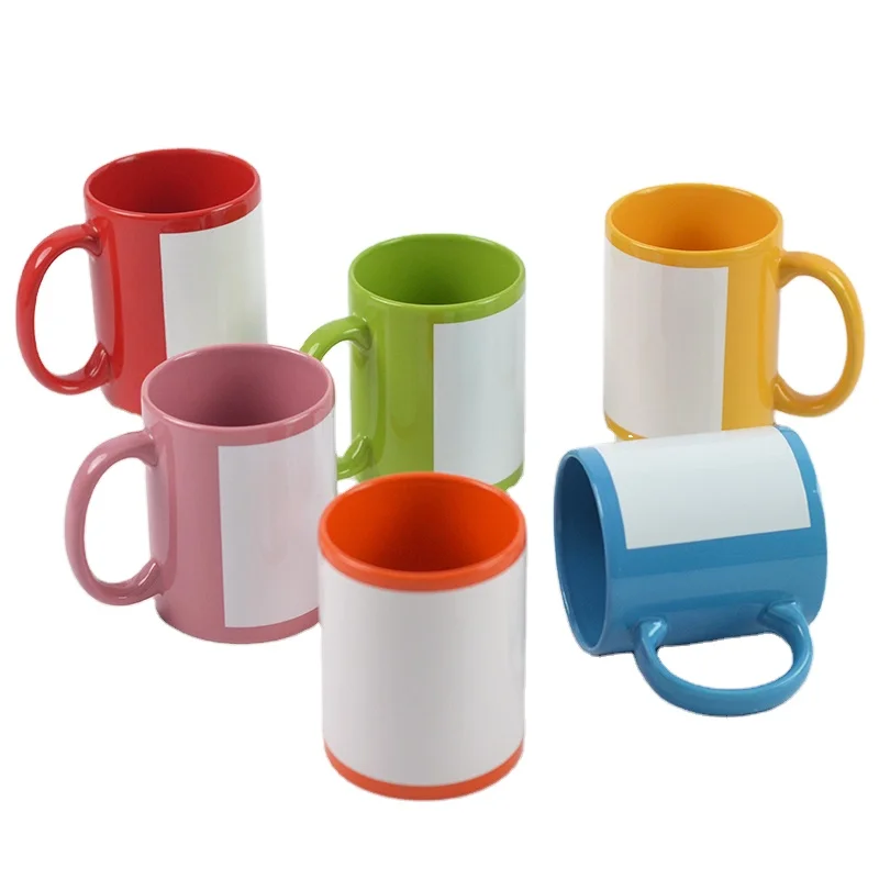 Mida 11 Oz Sublimation Color Coating Ceramic Mugs With White Patch Full Color Sublimation with Handle