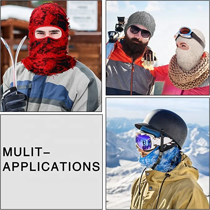 Hot Sale Conspicuous fuzzy  knitted balaclava headwear cover one hole  grassy distressed ski mask Knitted Balaclava