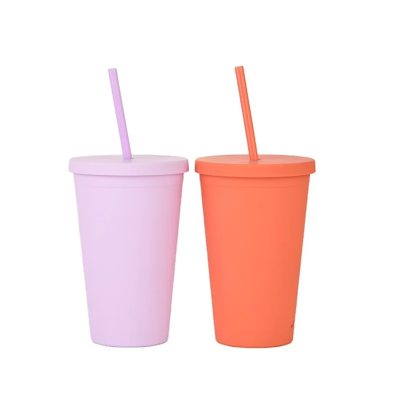 Double Walled Tumblers with Lids, 16 oz Colored Acrylic Cups with Lids and Straws