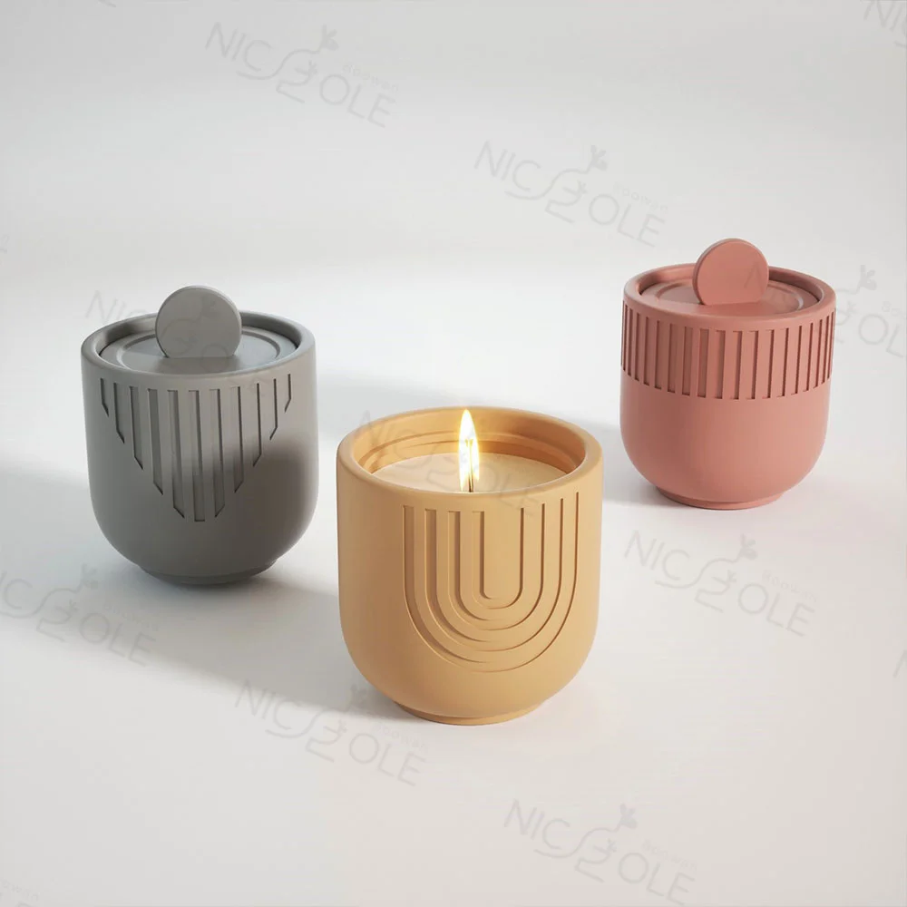 Nicole Candle Vessel Resin Mould Concrete Cement Home Decoration Candle Jar Silicone Molds