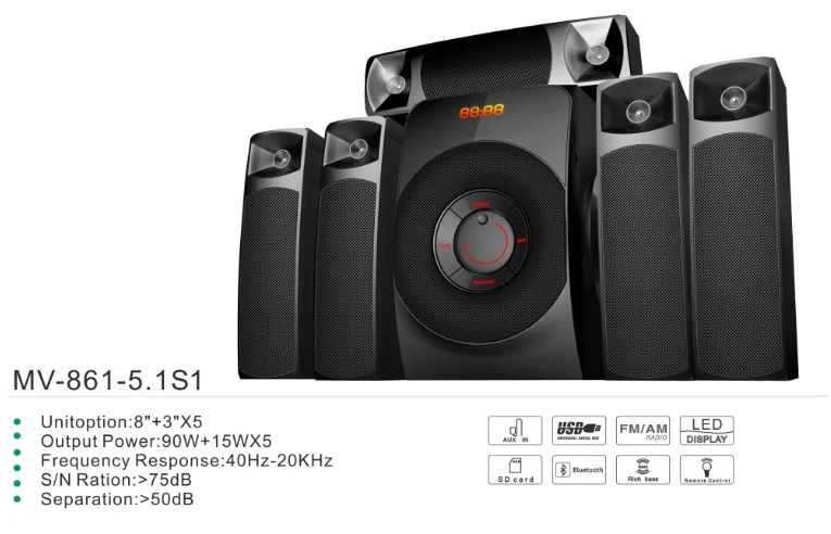 Высокое качество TK-861-5.1 новый домашний кинотеатр с BT/FM/USB/MP3/SD/дистанционного управления