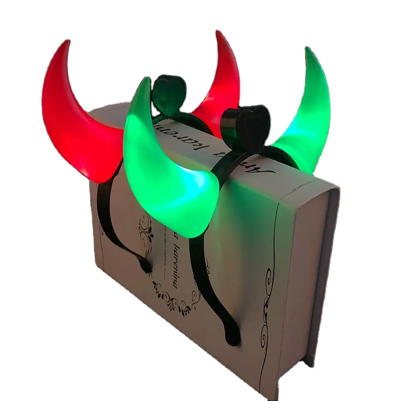 Halloween LED Light Ox Horn Hair Neon Glow In Dark Hair Hoop Headband Headwear Accessories Costume Wholesale