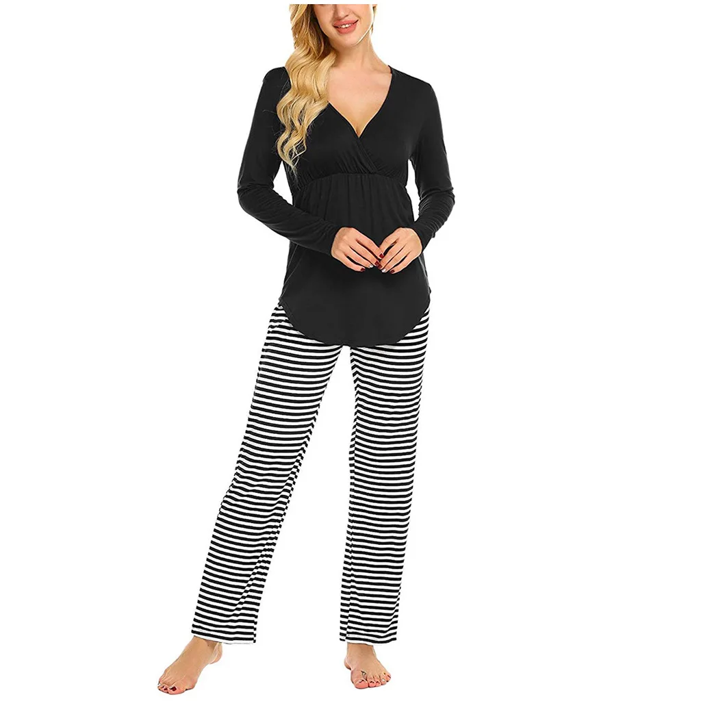 
2021 Latest custom drop shipping 100 cotton women maternity two piece set women top & pants for photography maternity clothes 