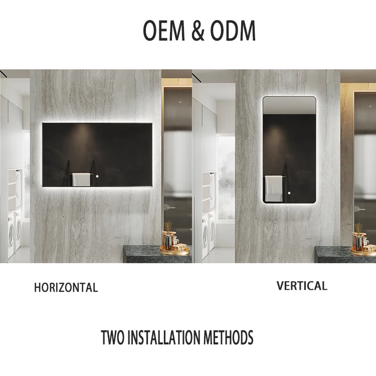 High Quality Customizable Illumination Anti-Fog Dressing Rectangle Intelligent Bathroom Mirror LED Light Wall Smart Mirrors