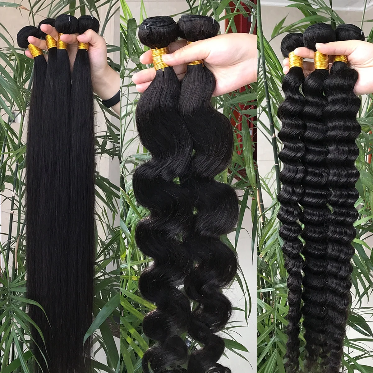 Brazilian Virgin Human Hair Weave Yaki Kinky Straight Wave Bundles With Lace Frontals