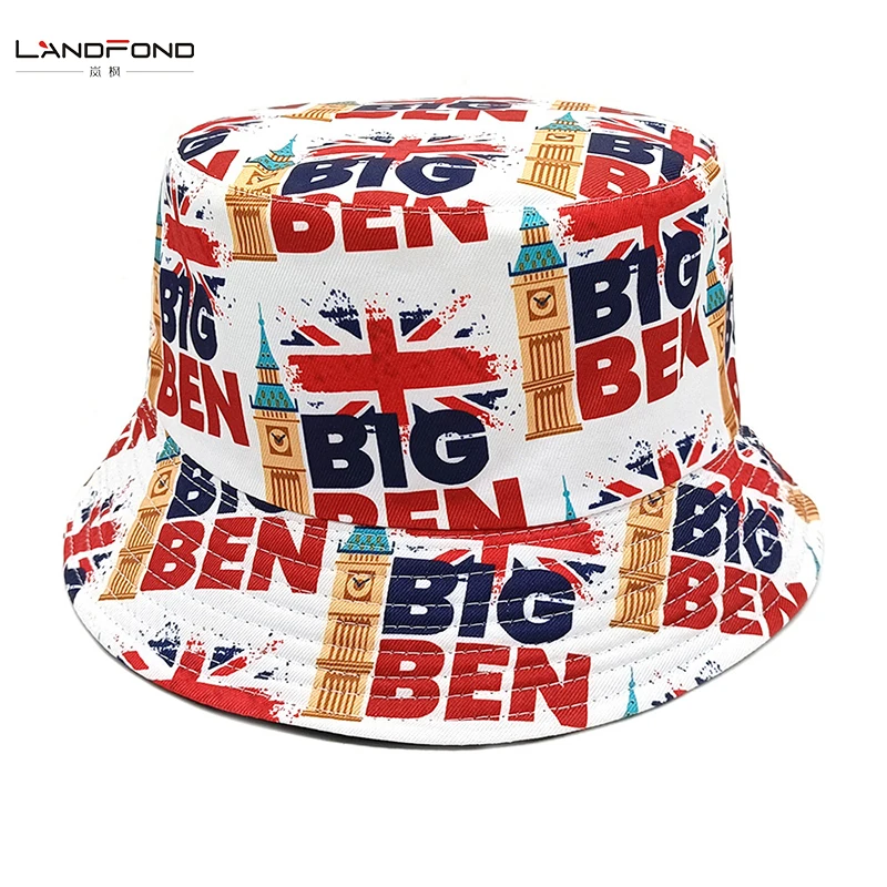 Landfond Accessory LONDON printed fisherman hat foreign trade new hat retro love bucket hat