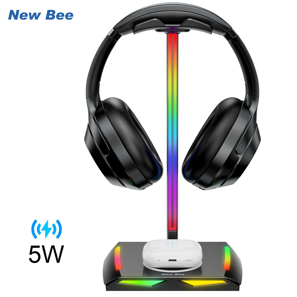 New Bee New Arrivals Type C USB Charger Wireless Charging Headphone Display Stand with RGB Led Light Base