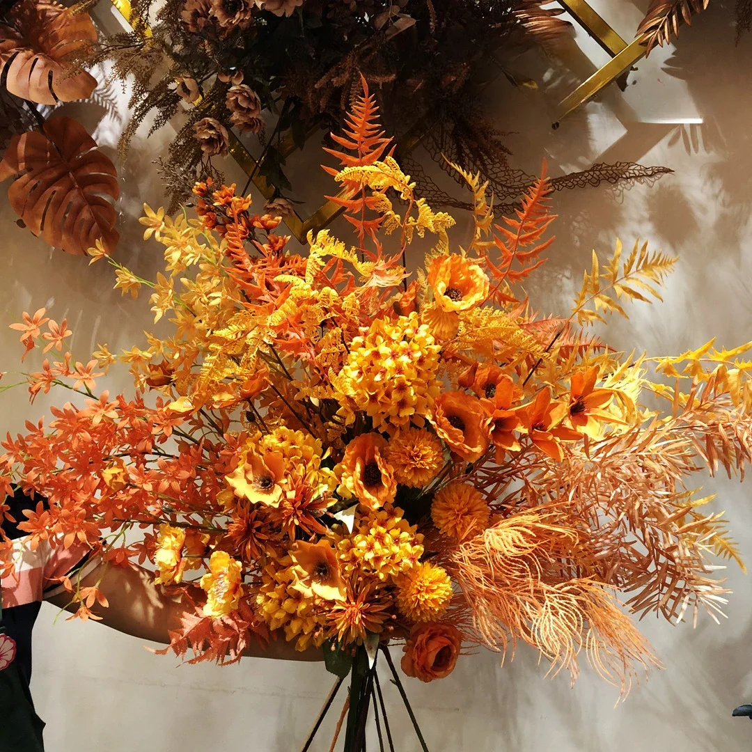 100 Styles Orange Silk Flowers Arrangement for Wedding Decoration Orange Artificial Flowers