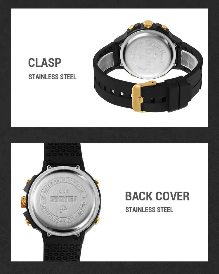 Skmei 2106 fancy odm men digital watch best Silicone strap water resist double display  sports watch manufacturer