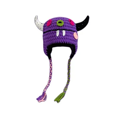 Hand  Knit Devil Hat  for Men Women Warm Fun Fashionable Various Styles of Optional Halloween Decoration Balaclava Beanie Hat