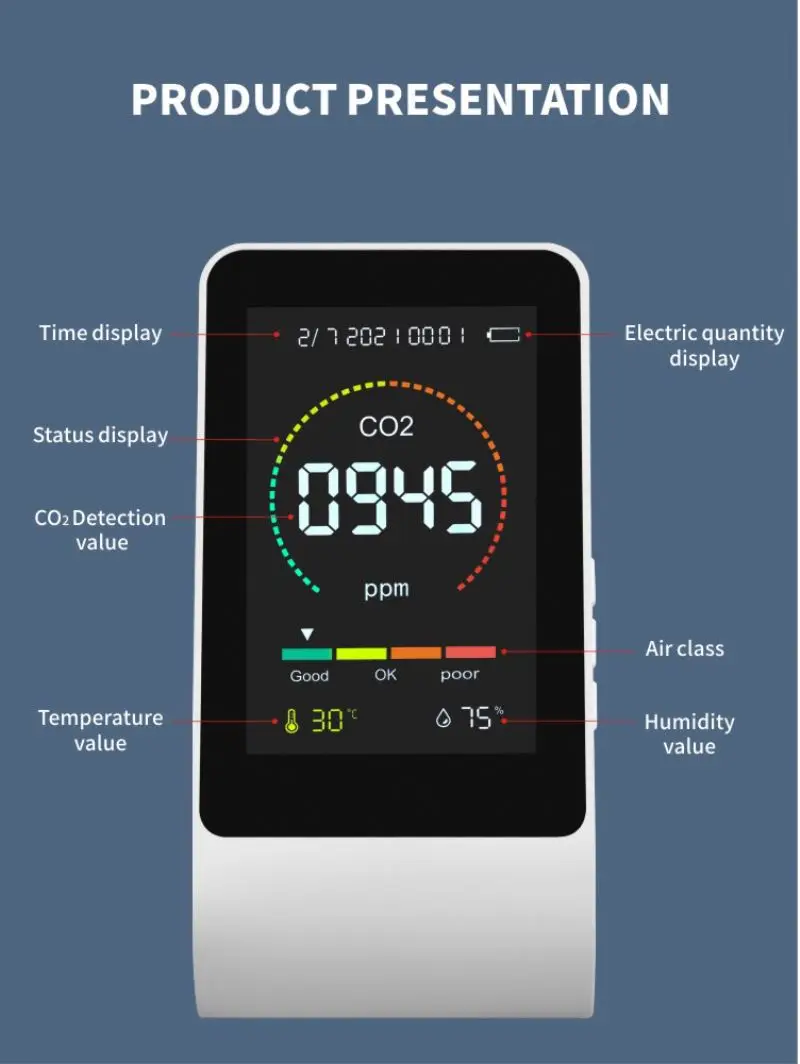 A Portable Air Quality Monitoring Infrared Sensor Carbon Dioxide Co2 Detector Gas Analyzer