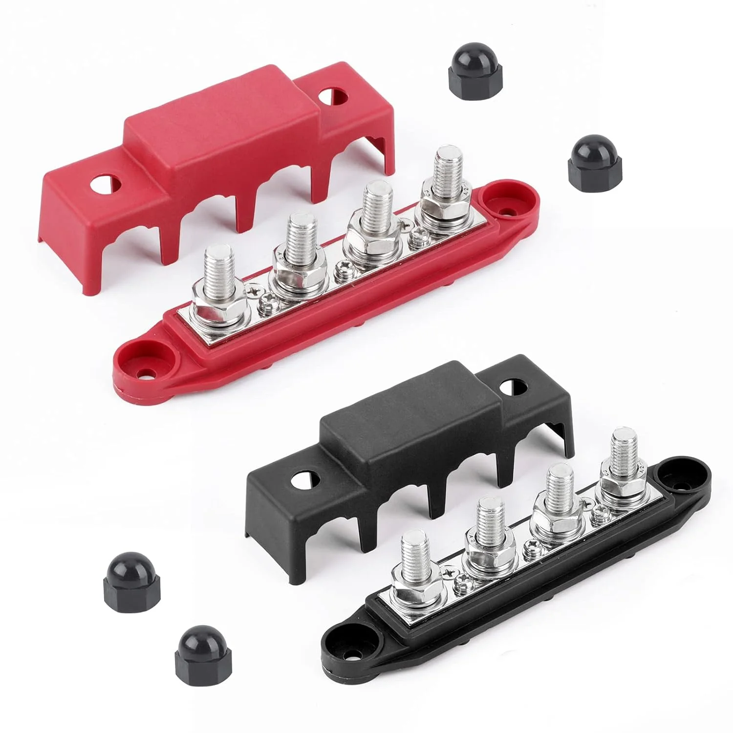 12V 250A Big Current Automatic Marine Power Busbar Power Terminal Distribution Block  4*M10 Studs and 3*M4 Screws with Cover