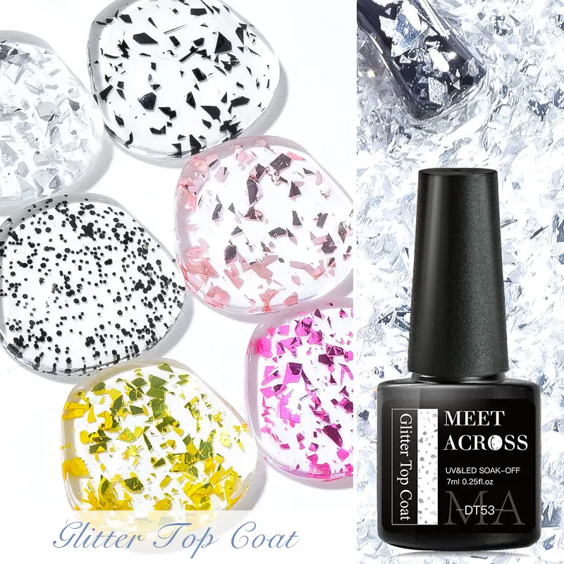 Wholesale 7ml Glitter Gel Nail Polish Shinning Sequins Soak Off UV LED Gold Top Coat Nail Gel Varnish