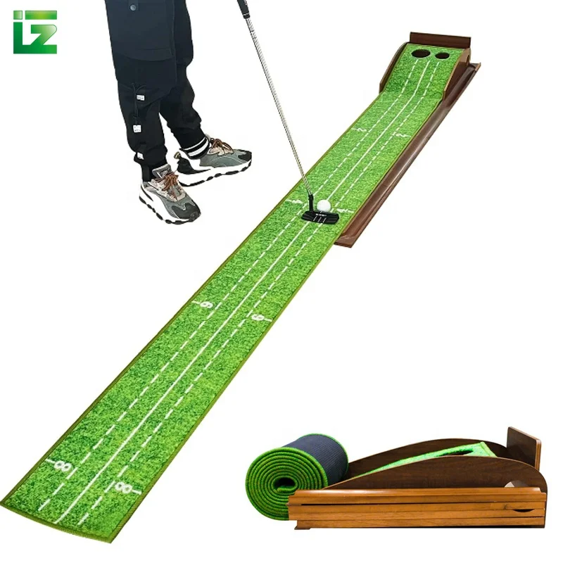 Newly Portable Wood Golf Putting Trainer Green Mat Auto Ball Return Golf Putting Mat For Indoor Outdoor Practice