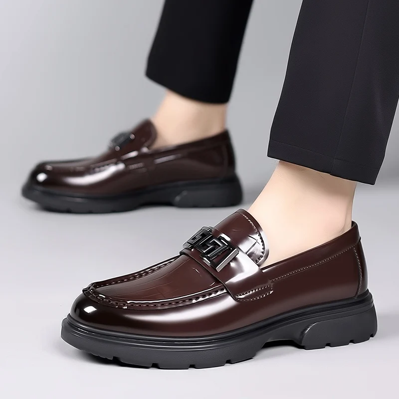 Men's Thick Sole Leather Shoes High End Trendy Shoes Lefu Shoes Business British Leisure PU Winter Shoes for Men Rubber 