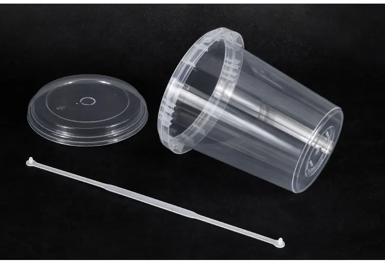 24oz 700ml Portable Transparent Plastic PP Boba Fruit Bubble Tea Buckets Cups with Handle Lids