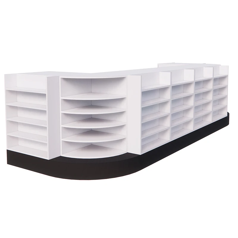 Supermarket grocery cash Boutiques store wooden cashier table and cash counter