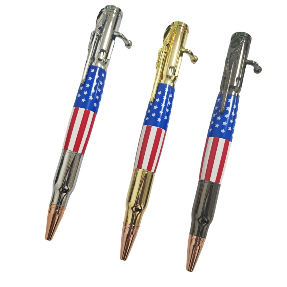 Creative Bullet Shaped Bolt Action Pen Custom Logo Rifle Design Clip New Design Business Gift 1.0mm Writing Metal Musket Style