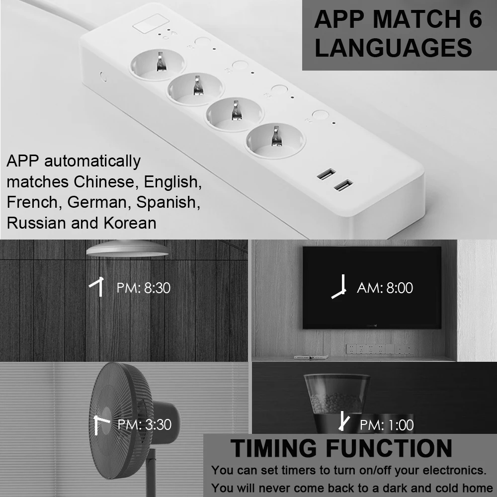 Smart WIFI Timer Extension EU Smart Plug wifi Power Strip Fast Charge Power Metering Smart Plug wifi Socket Work With Alexa
