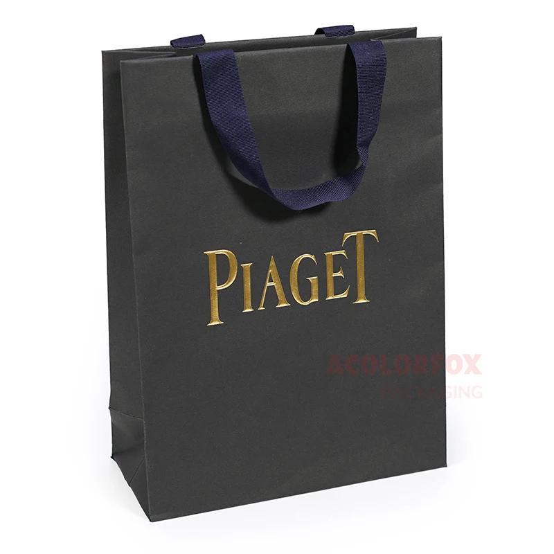 Custom Factory Price Black Hot Stamping Logo Shopping Paper Bags For Brand Products