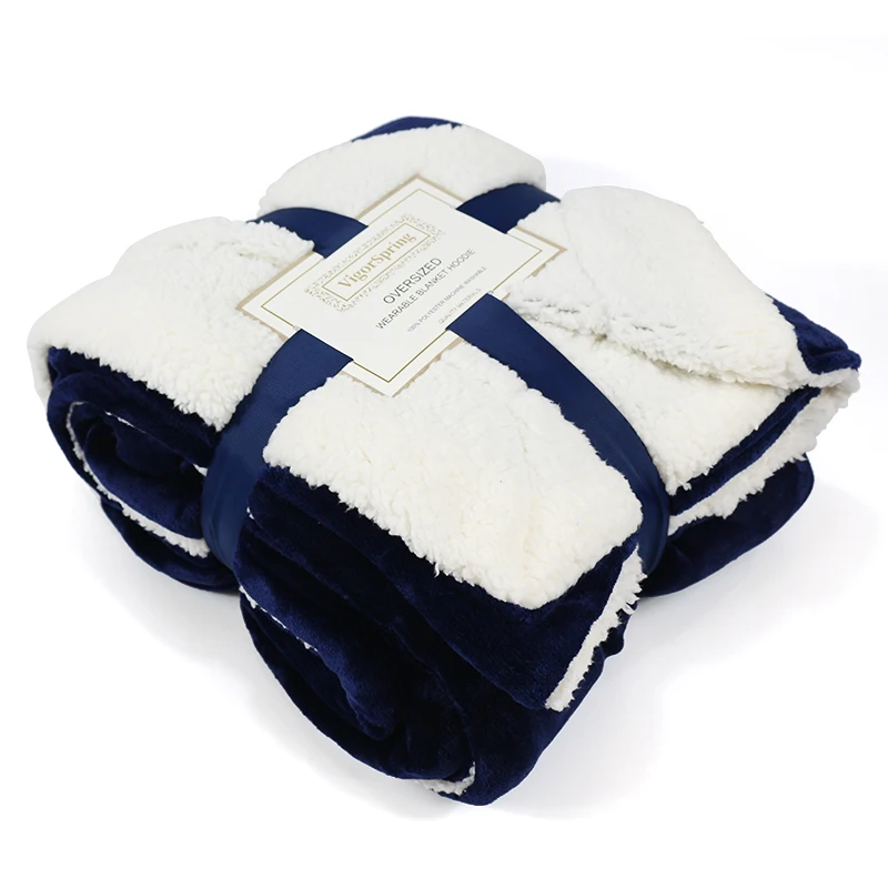 Мягкое двустороннее Флисовое одеяло, очень толстые фланелевые одеяла из шерпы, темно-синие двухслойные одеяла из овечьей шерсти на зиму