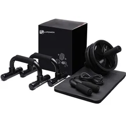 Custom Logo Abdominal Exercise Wheel Set Professional Home Gym fitness AB Exercise Wheel Roller ,Push-up Bar Rack&PVC Jump Rope