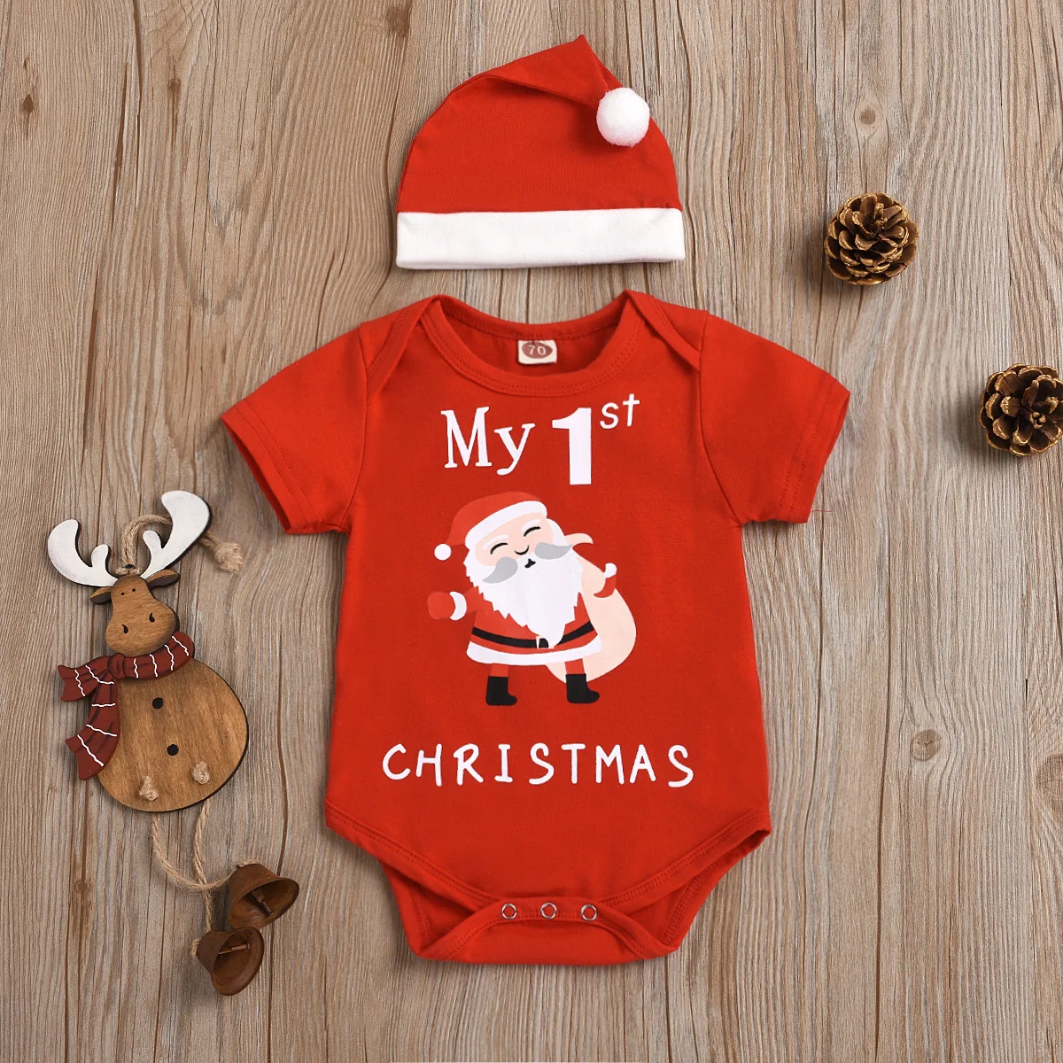 Wholesale European and American Christmas Infant baby boys and girls Triangle Wrap Hip Romper baby onesie with Christmas hat