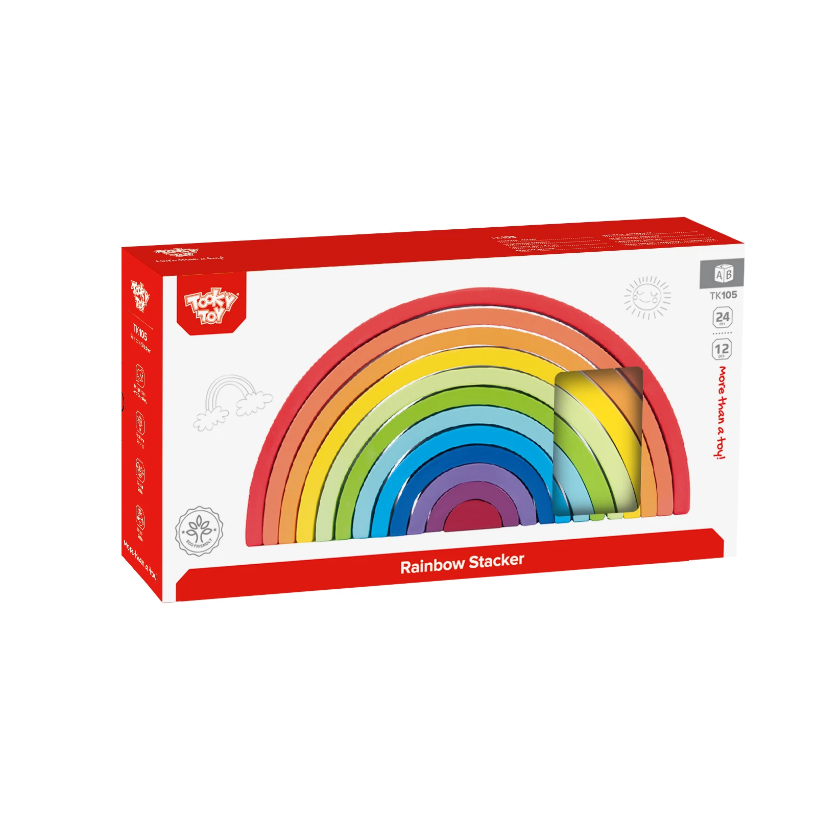 Wooden Rainbow Stacker 12 Pcs Nesting Blocks Puzzle Montessori Stacking Game Educational Toys for Toddlers