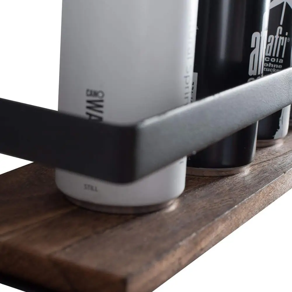 Rustic Guardrail Shelving Modern Wood Ladder Wall Shelf Home Kitchen Use 2 Tiers Iron Bracket Design Floating Shelves