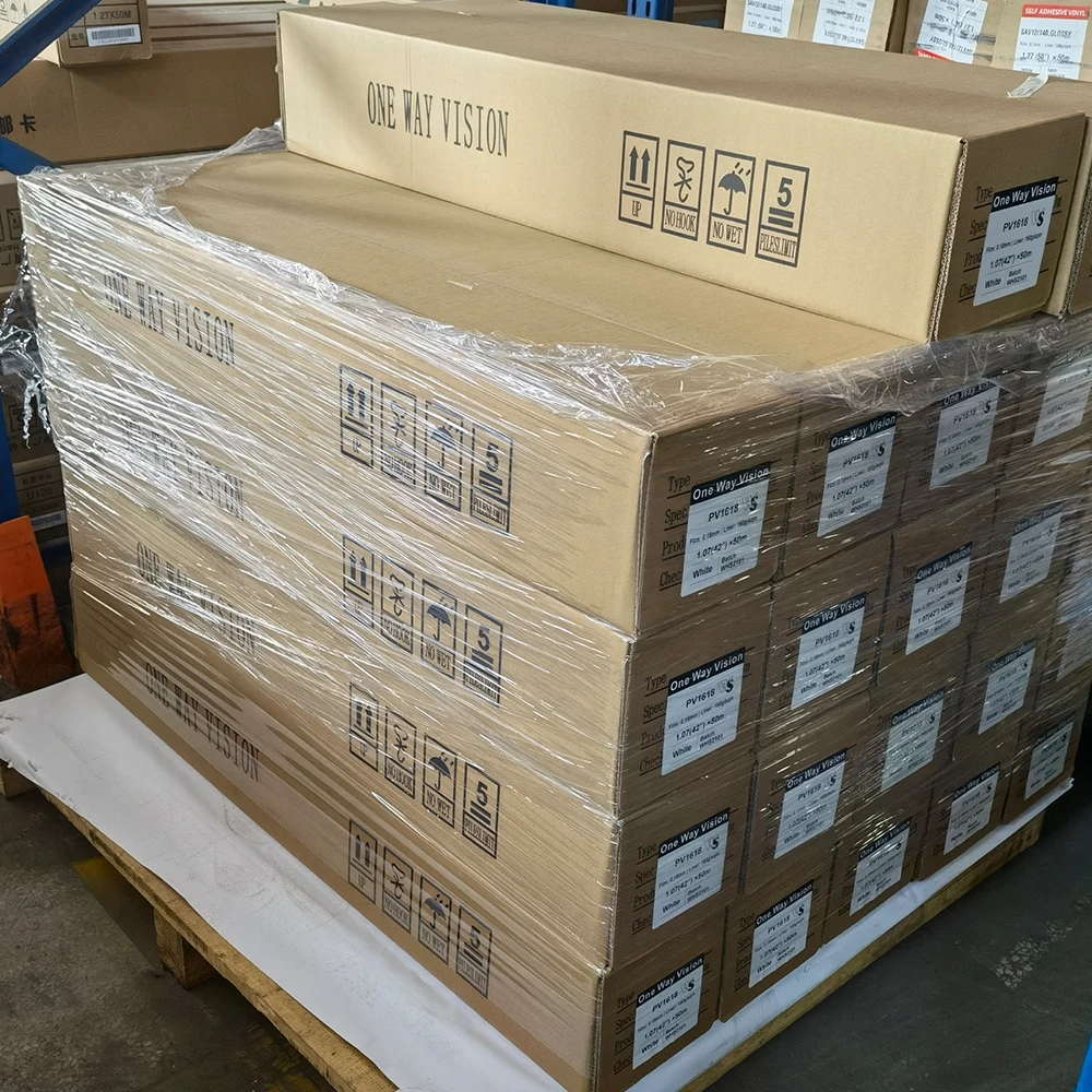 Perforated Vinyl See Through Sticker Building Window Film Printable Pvc Sticker Vinyl Mesh One Way Vision Fabric