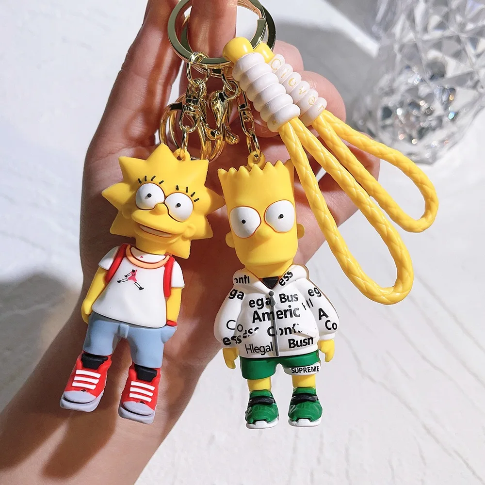 Cute Custom 3D Pvc Anime Keychain Kawaii rubber Cartoon Keychain Accessory Car Key Chain Bag Pendant Simpson Family Keychain