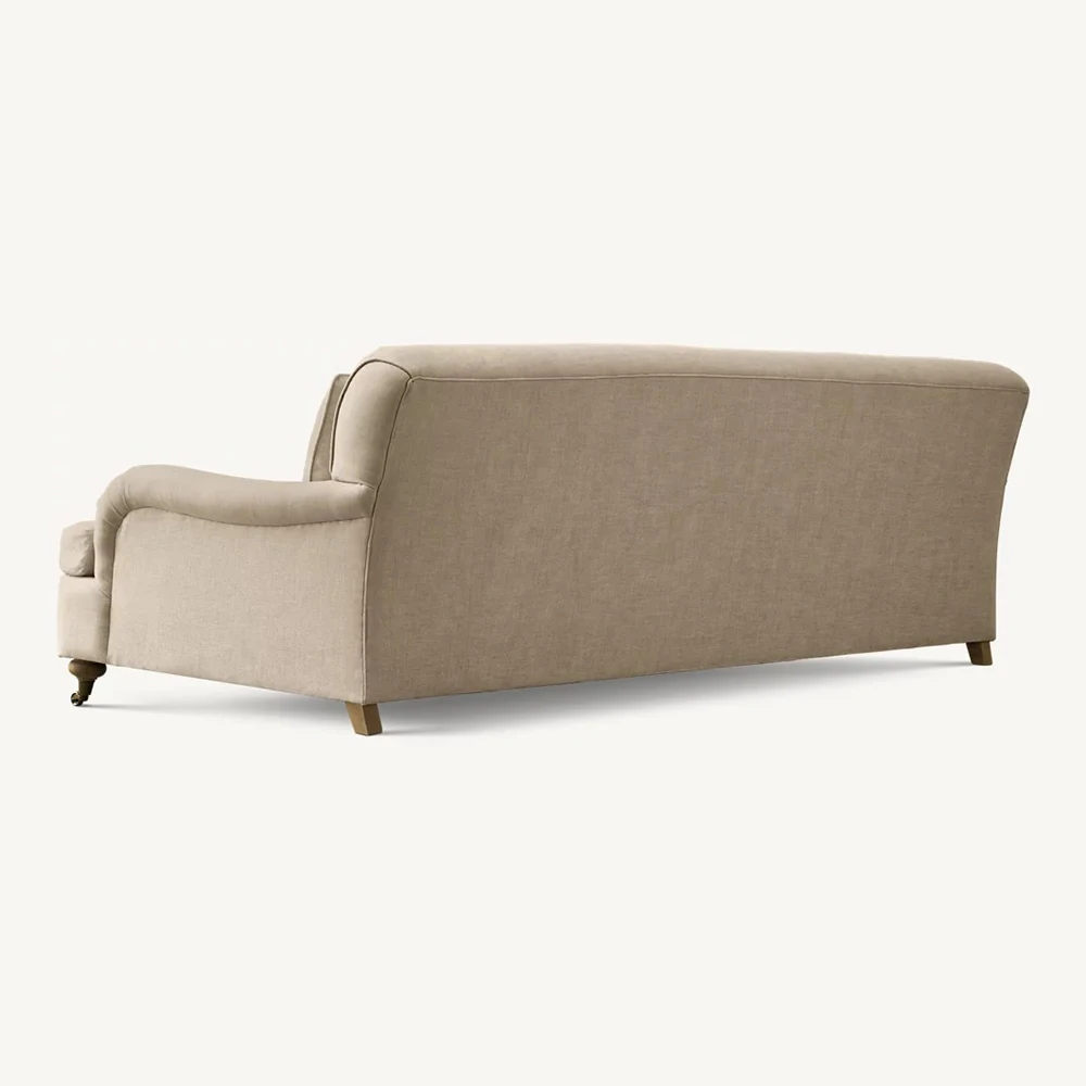 Living Room European Style Classic Roll Arm 3 Seater Linen Velvet Fabric Sofa Set