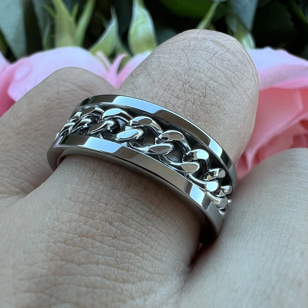 Coolstyle Jewelry 8mm Tungsten Spinner Anxiety Release Ring Men Women Steel Chain Inlay Fashion Engagement Wedding Band