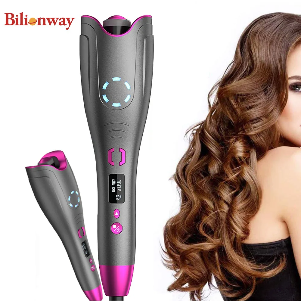 Custom professional electric rotating curling iron private label wireless automatic hair curler