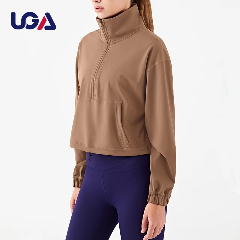 High Elastic Ladies Activewear Running Stand Collar Thick Sports Jacket Womens Solid Autumn Outdoor Zip Up Yoga Top Jacket