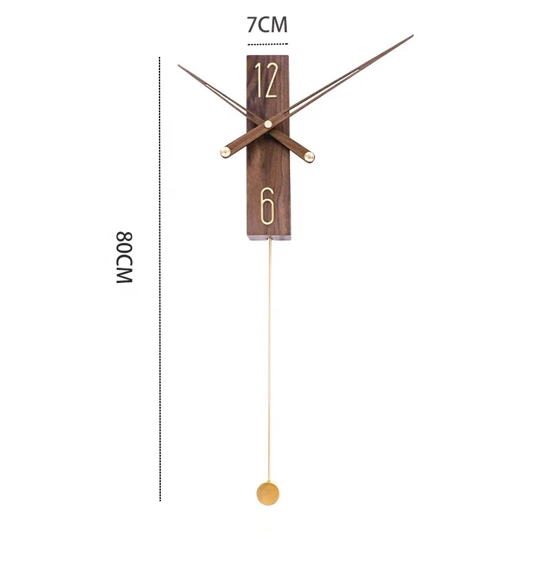 modern simple style home decor wall clock solid wood with copper pendulum art for living room bed room dinning room wall decor