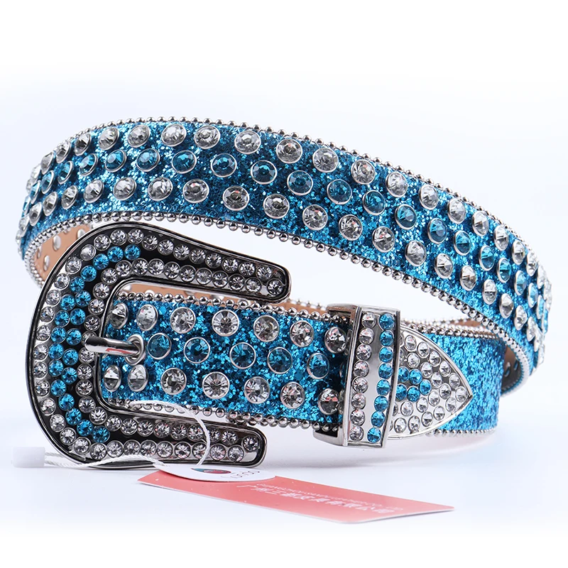 Wholesale  Diamond Western Belt Wholesale Solid Cowhide PU Bling Bling Leather For female belts women waist belts
