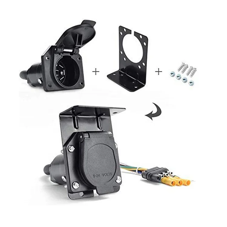 4 Wire Flat to 7 Way RV Trailer Light Plug Wire Harness Converter Adapter for Car Truck Trailer Hitch with Mounting Bracket